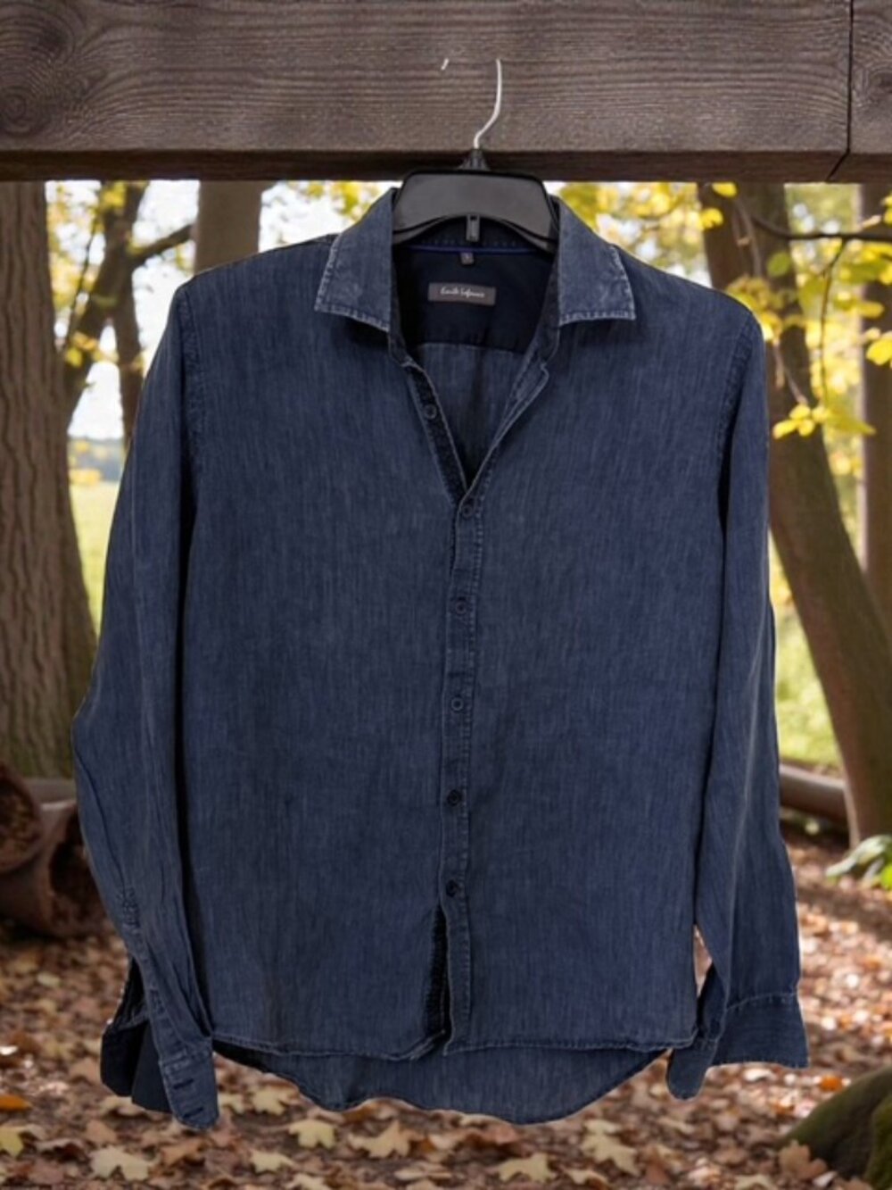 Emile Lafaurie Navy Long Sleeve Linen Button Down Shirt Size Large